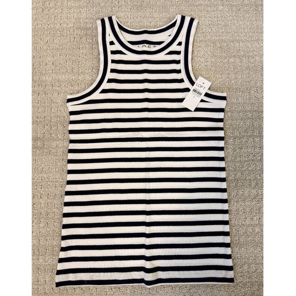 Loft Stripe Perfect Ribbed Tank Top - Navy/White Stripe, Size Small